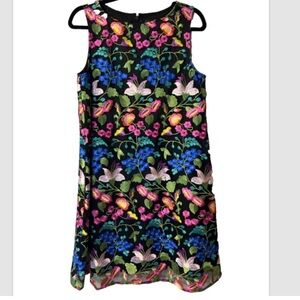 Tahari Black Floral Embroidered A-Line Dress Mini Sz 12P